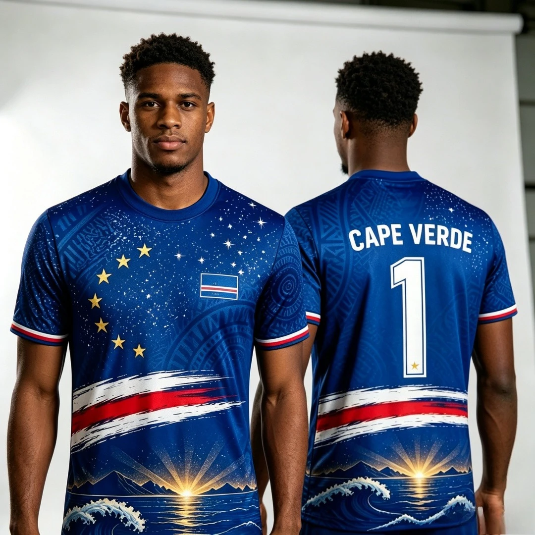 Men's Cape Verde Flag Soccer Jersey 3D Printed, Quick-Dry,Breathable Polyester Short-Sleeve T-Shirt for Fans and Sports Training