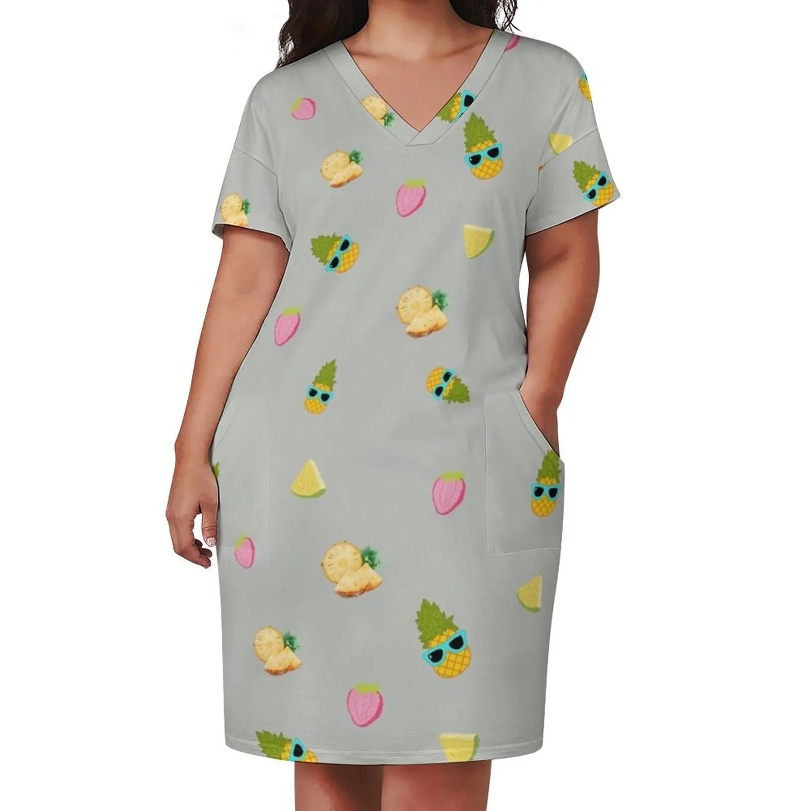 cute Anatomy of a pineapple Loose Pocket Dress women