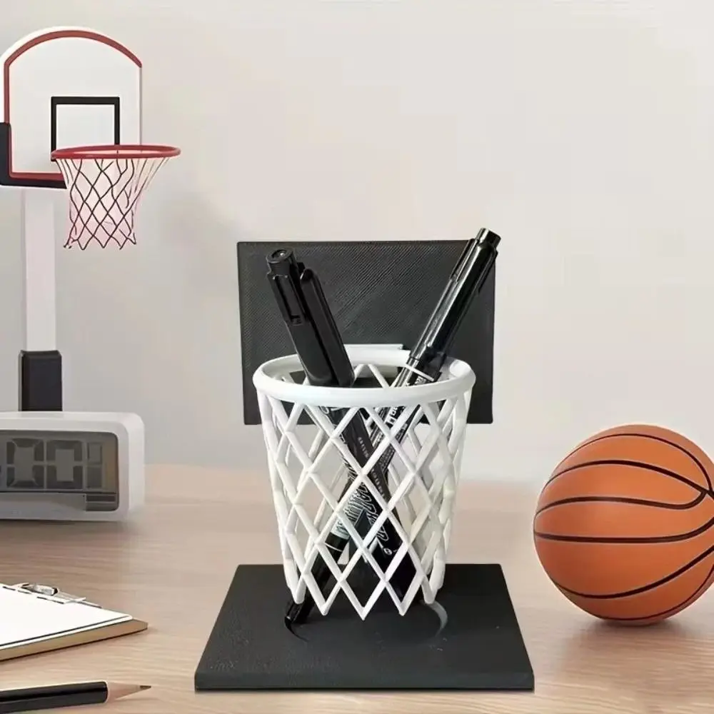 

3D Printed Basketball Hoop Pen Holder Creative Large Capacity Stationery Storage Container Multi-Purpose Black Base