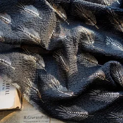 Black Gold Silk Feather Embossed Jacquard Fabric Slightly Transparent Women's Wedding Dress Decorative Fabric 50cmx140cm