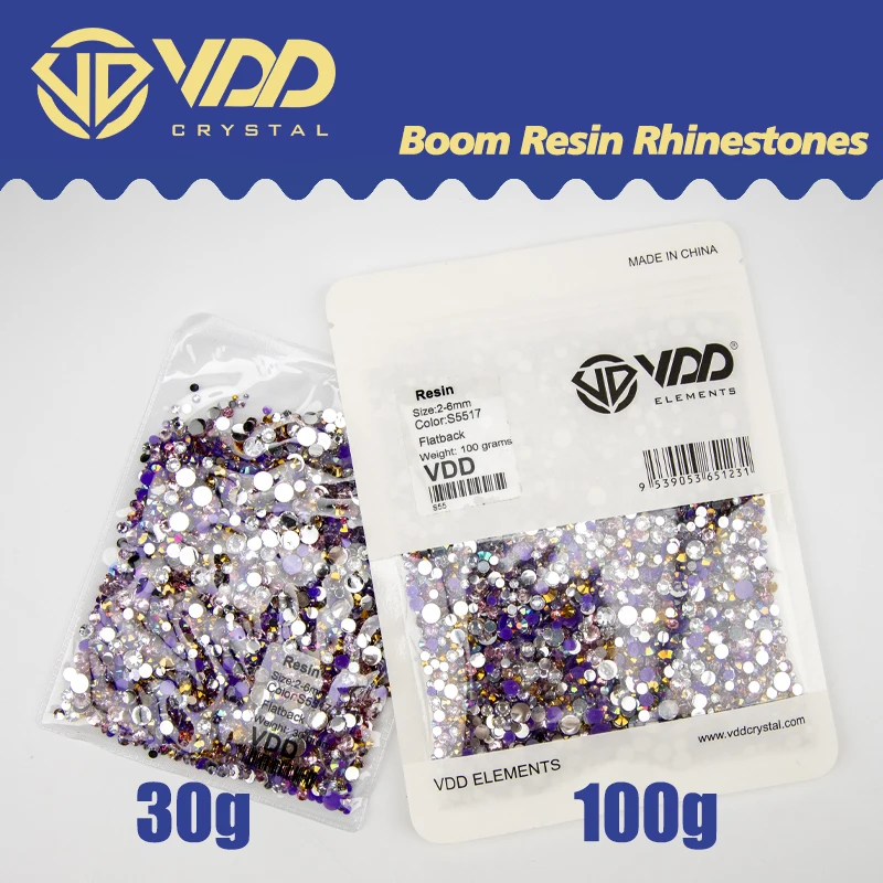 VDD S55-13 Gemischte Größen 2-6mm Harz-Strasssteine Kristalle Nicht Heißfixierbar Farbe AB Flache Rückseite Steine für DIY-Bastelarbeiten Nagelkunst-Dekorationen – Detail 3