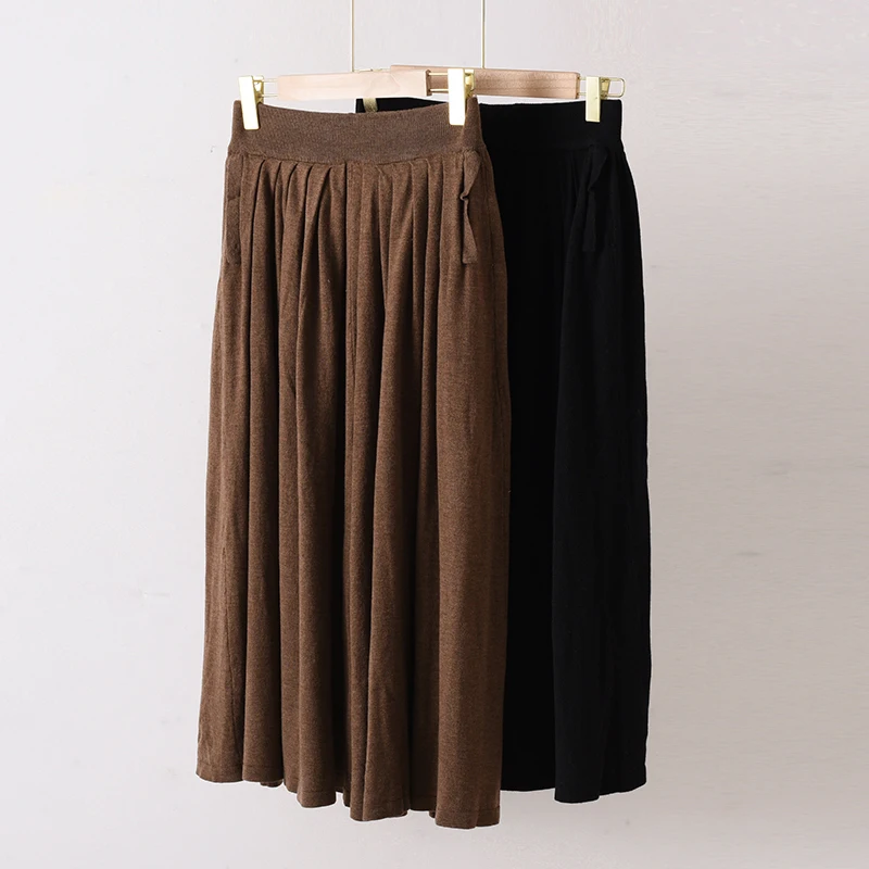 Women's Pure Wool Sweater + Skirt Autumn/Winter New Knitted Jumper Loose High Waist Umbrella Skirt Knitted Skirt Temperament Set