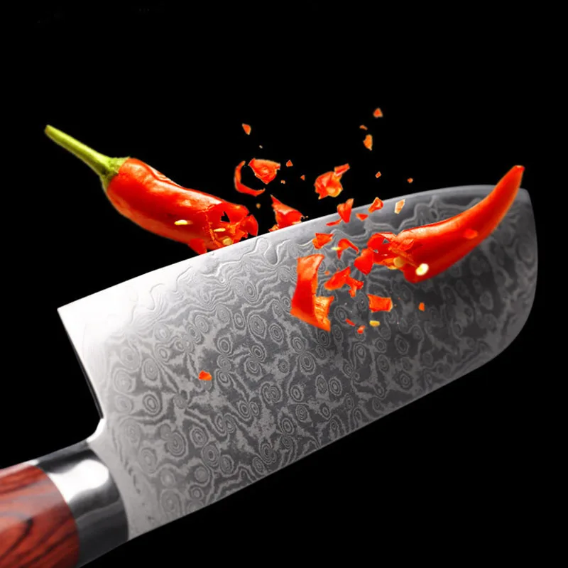 New 7'' Inch Santoku Kitchen Knives 67 Layers Damascus Steel Chef Knife Rosewood Handle Dealing With Meat Fruit Vegetables