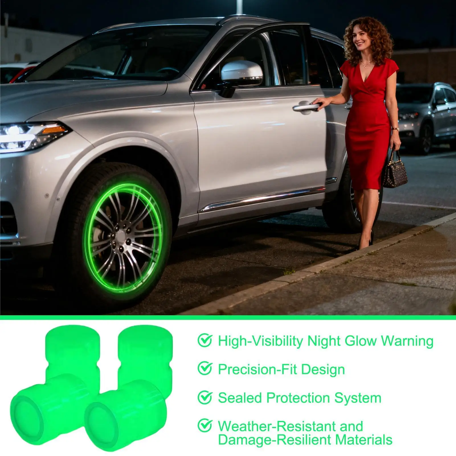 قبعات الإطارات 4 قطع أداة حماية من الأشعة فوق البنفسجية مقاومة للطقس أغطية صمامات جذعية للإطارات للسيارات والمركبات الليلية والرياضة في الهواء الطلق