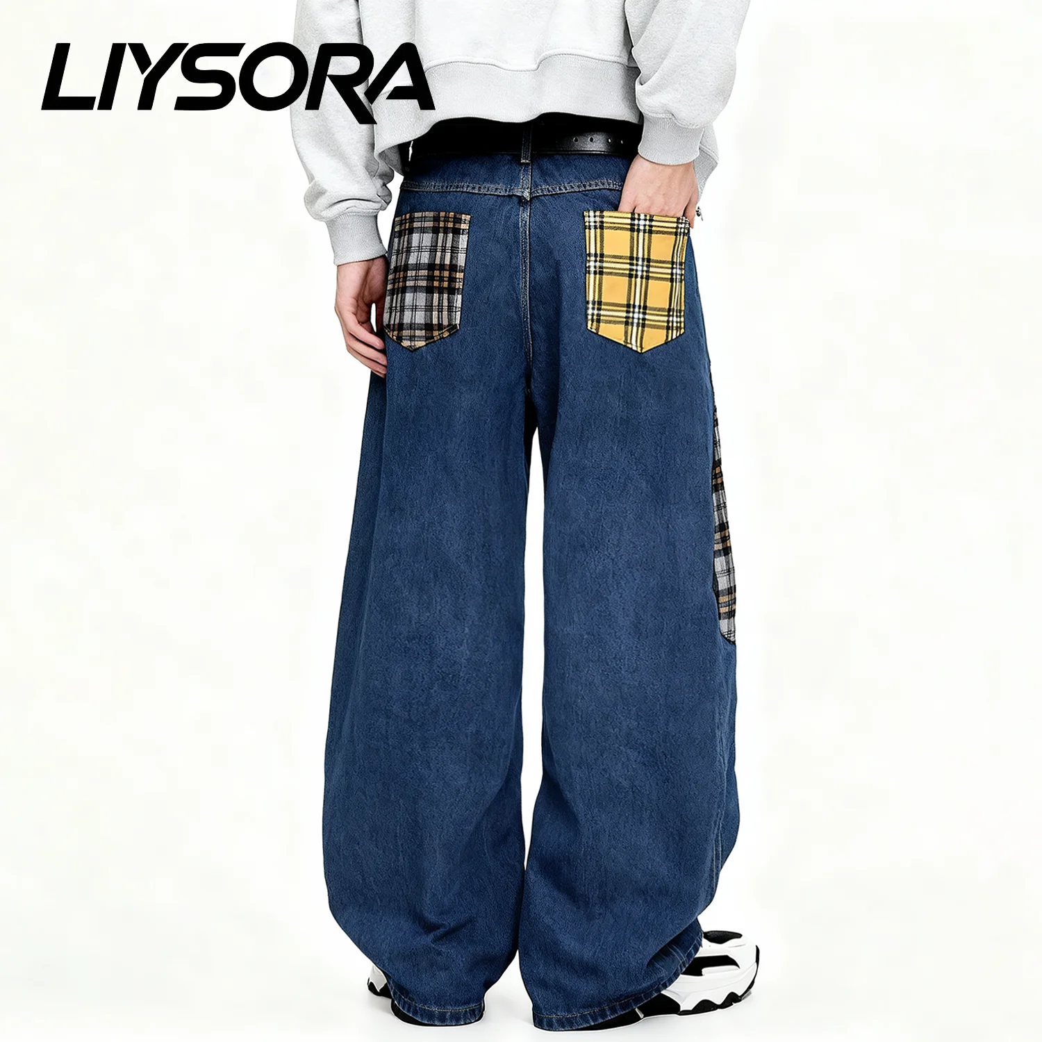 الرجال الموضة الأزرق الرجعية فضفاض واسعة الساق الجينز الكورية الشارع منقوشة التصحيح النسيج العصرية العلامة التجارية فضفاض الدنيم السراويل للجنسين الملابس #3