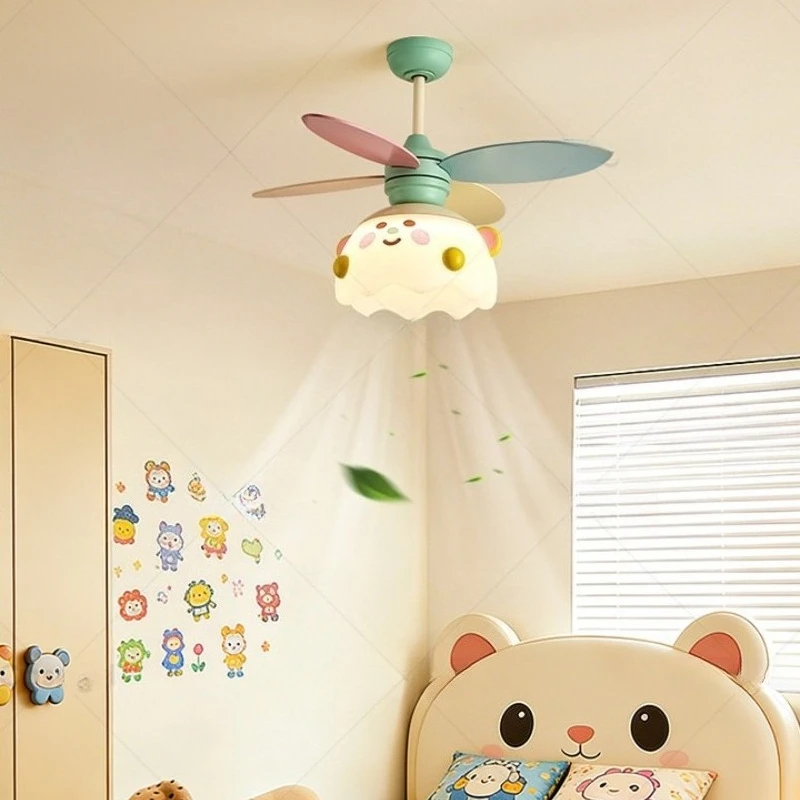 Children's Room Cartoon Macaron Cream Wind Eye Protection Silent Bedroom Dining Room Integrated Fan Light