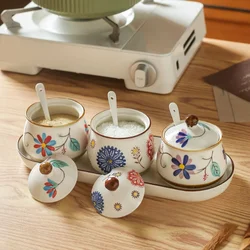 Household Kitchen Ceramic Seasoning Jar Chinese Style High-temperature Resistant Salt Tank Underglaze Color Seasoning Jar