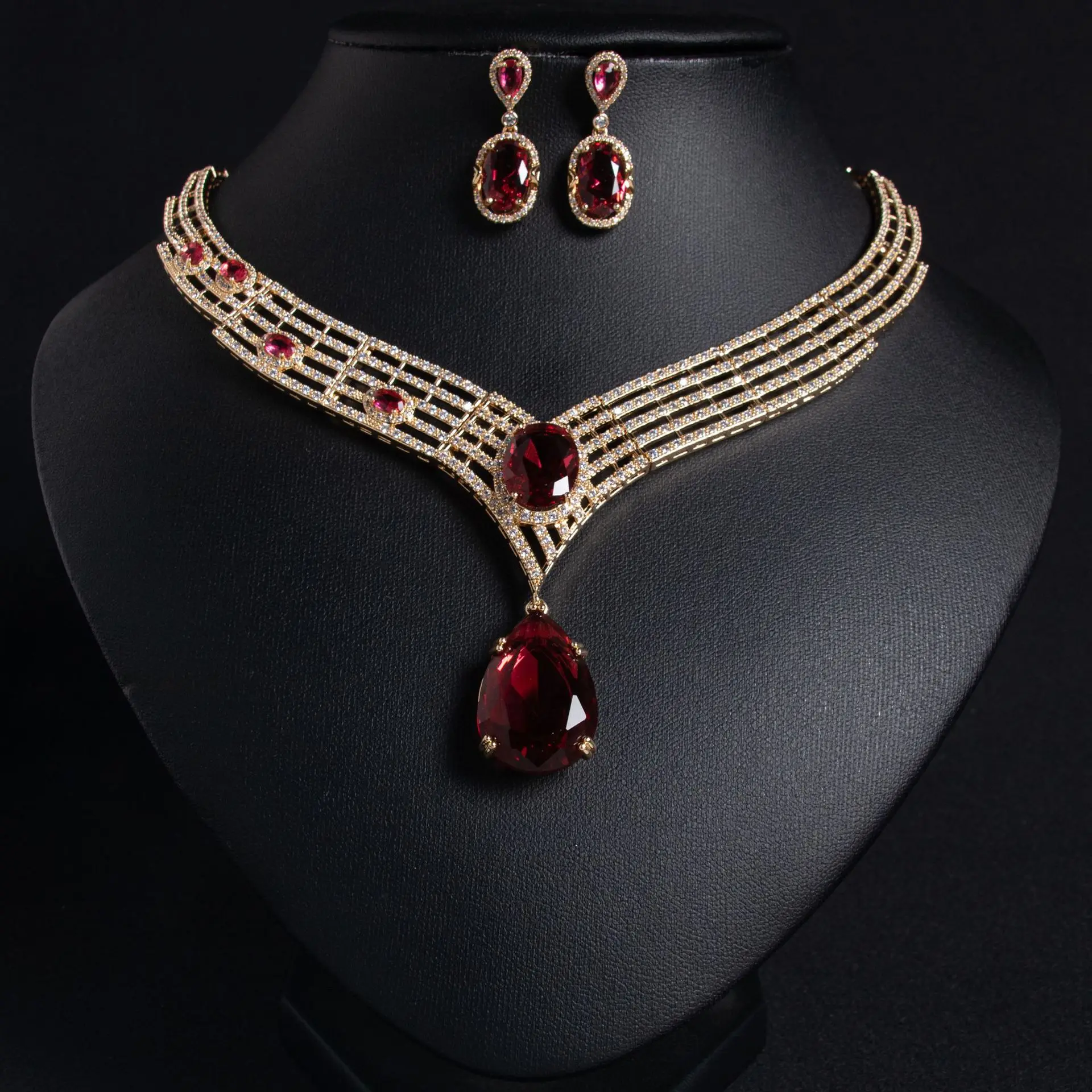 Super Beautiful Large Drops Alluring Jewellery Women's Set Dress Party Accessories Necklace Earrings Wedding Holiday Gift