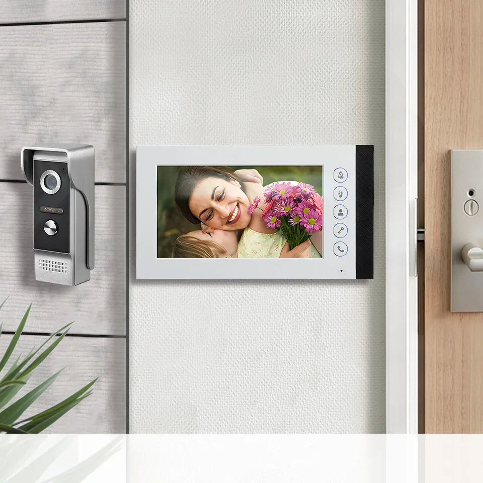 Campainha de vídeo com fio de 7 polegadas IR Night Video Intercom Áudio bidirecional edifício Vídeo porteiro protege sua casa