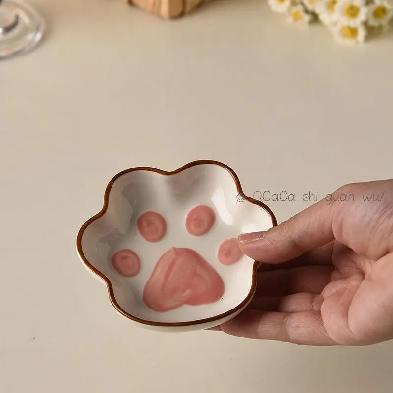 Cute Ins Flavored Dish Japanese Cat Claw Flavor Dish Super Cute Cartoon Creative Plate Household Soy Sauce Ceramic Small Plate