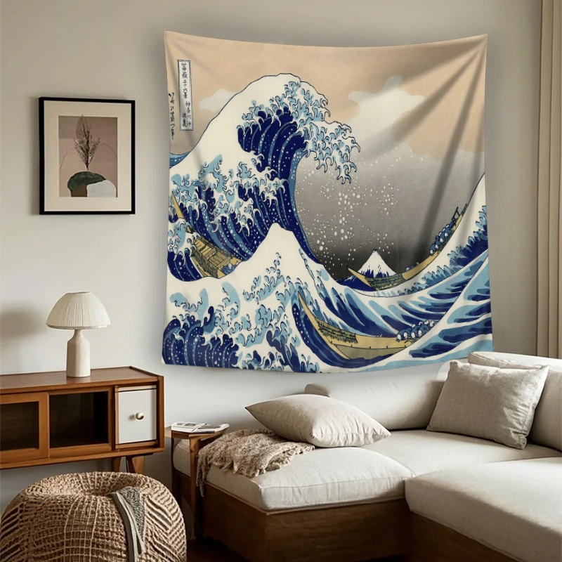 1PC Digital Print Tapestry Wall Hanging, Great Wave off Kanagawa by Hokusai, Japanese Ukiyo-e Traditional Art Wall Decor