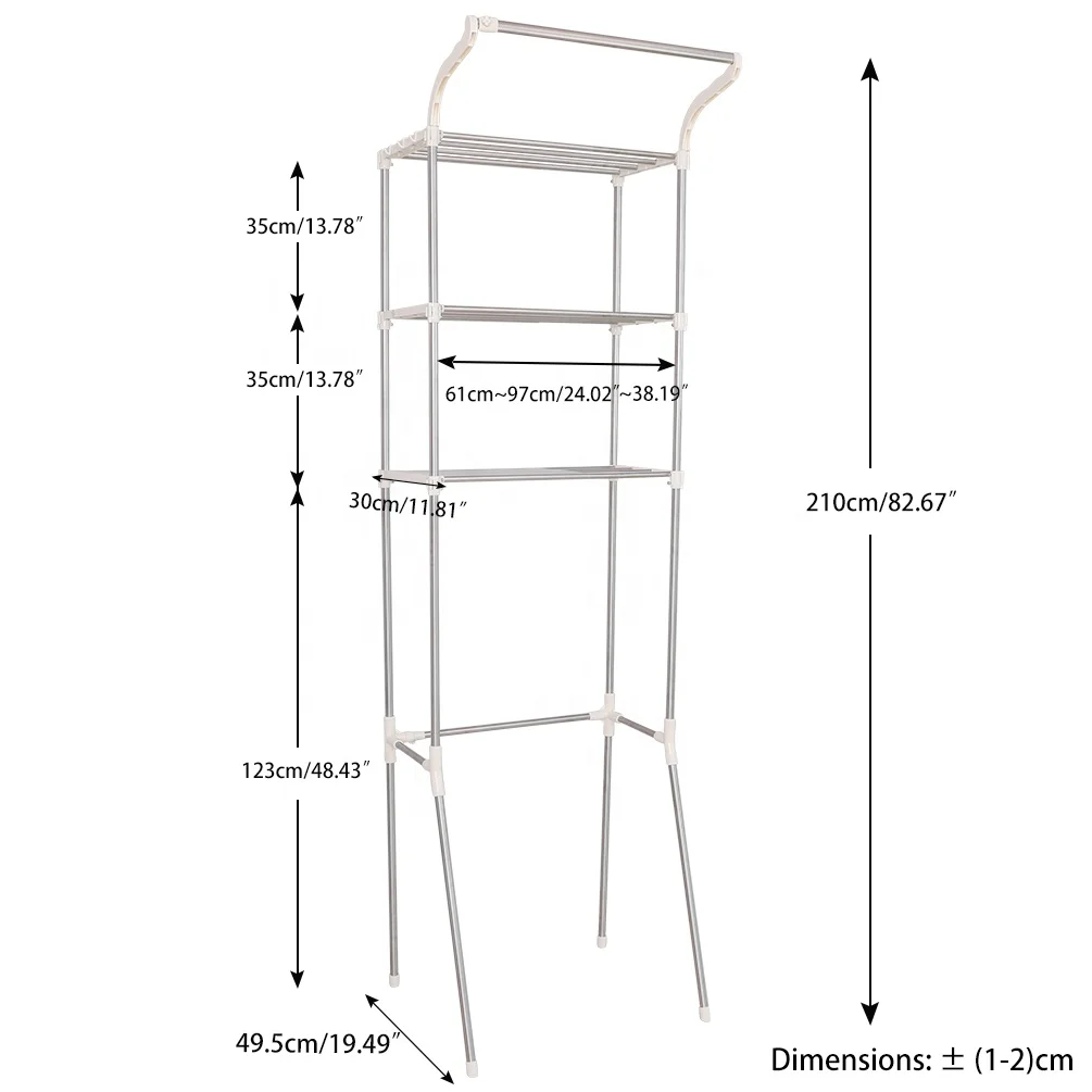 3 Tiers Adjustable Toilet Organizer Unit Storage Layer Cabinet Over Washer Expandable Laundry Shelf Over Dryer Rack