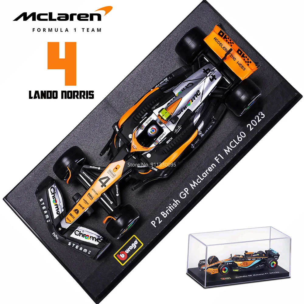 Bburago-Modèle de voiture de compétition moulé sous pression, Lando Norris Shrimp, British GP Mclaren F1, timate Piastri, 1:43, MCL60, 2023, 4 #, 81