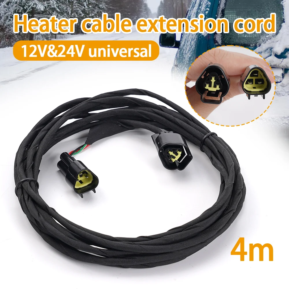 

12V 24V 4m Diesel Heater LCD Extension Cable 5kw 2kw 8kw Universal Triangle Plug Adapter Wire Prolong Switch Lead 400cm Black