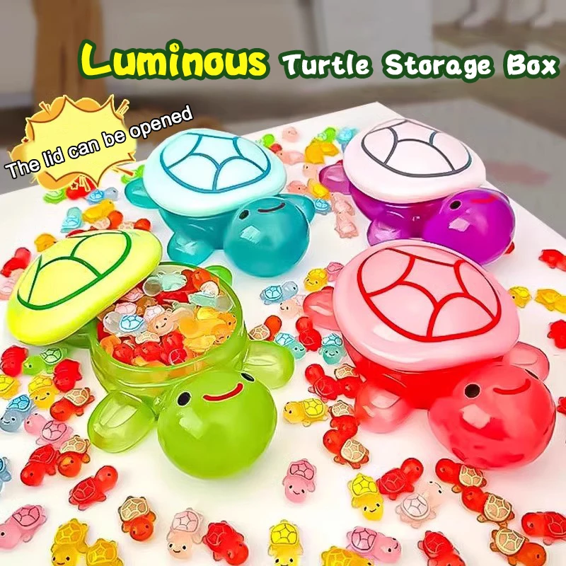 1pcs Cute Cartoon Luminous Turtle Storage Box Home Decor Resin Crafts Glowing Small Turtle Toy Storage Case Ornaments Decoration