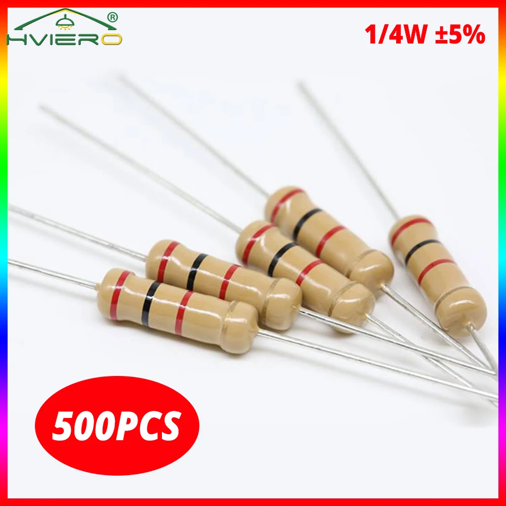 500Pcs Braiding 1/4W Cylinder Metal Film Resistors Direct Insertion Medium Power Five Color Ring Electronic Atmosphere Light Set