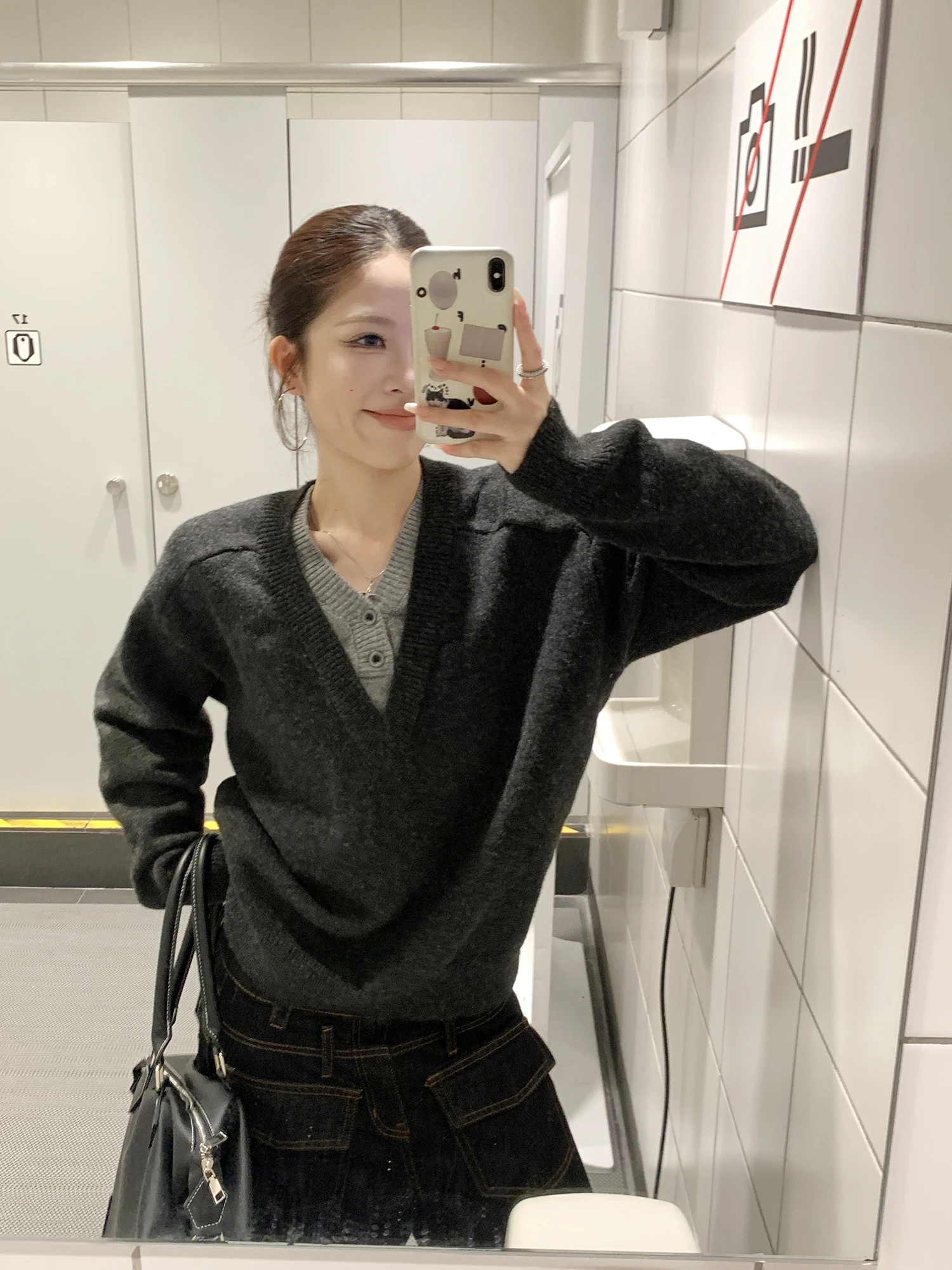 

Damon Island Original Design Deep V-Ne Sweater Women's American Retro Lazy Sle Fake Two-Piece Knitted Coat Trendy