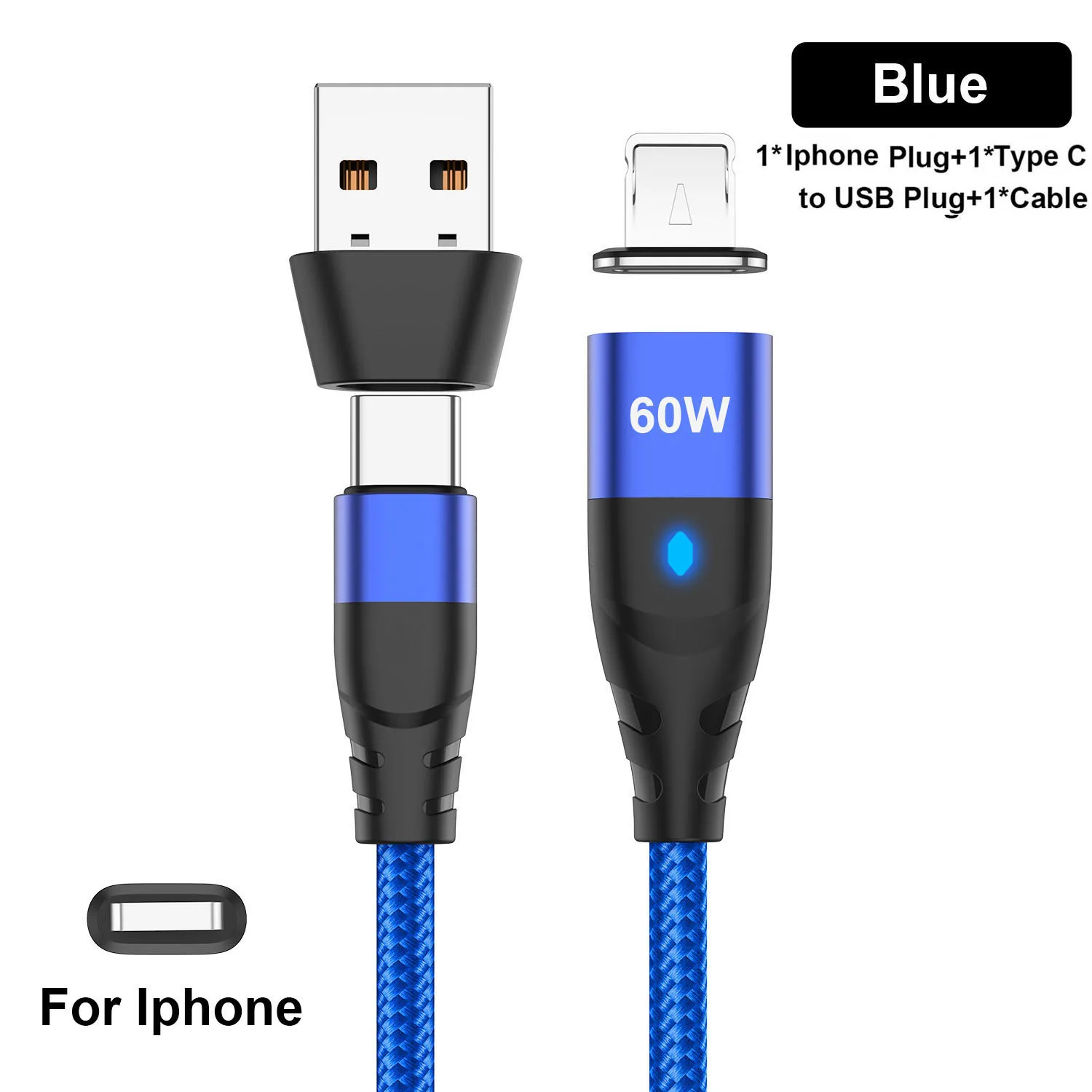 60W magnetische kabel Snel opladen USB C naar Type C Micro magnetisch datakabel voor iPhone Samsung magneetoplader Draad USB A-adapter