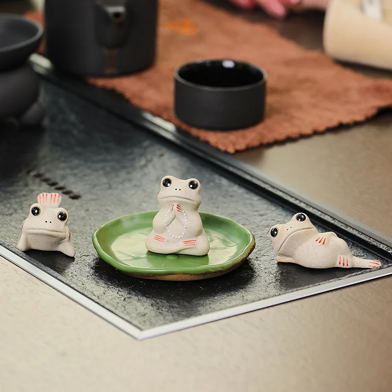 Ceramic Little Frog Decoration Ceramic Lotus Leaf Tea Ceremony Accessories Tea Table Fun Decoration Tea Room Decoration