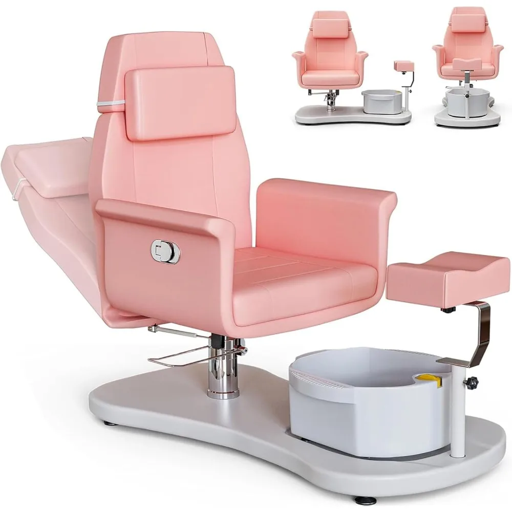 

Pedicure Chair for Nail Tech, 360 Swivel Hydraulic Lift Reclining Pedicure Station, Footrest, Bowl, Pedicure Unit for Foot Spa