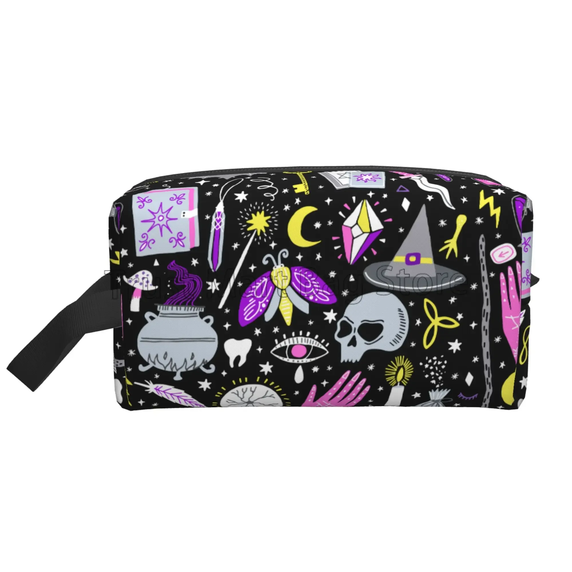 Magic Witch Goth Gothic Witchy Skull Makeup Bag Organizer Large Cosmetic Bags Portable Travel Toiletry Bag Women Storage Pouch