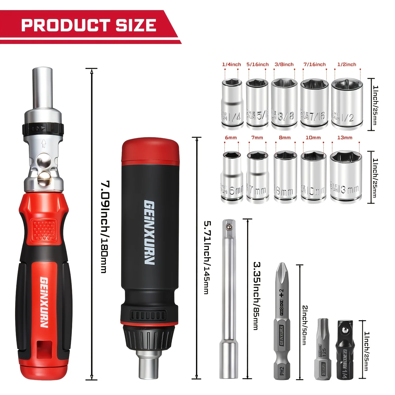 Multi-angle, rotatable and straight-handle ratchet screwdriver set, including screwdriver bits, sockets, and extension bars