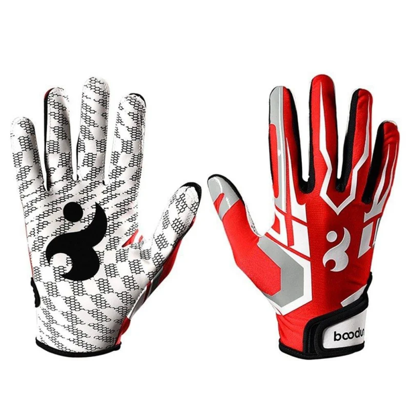 Football Gloves Form Fitting Spandex Fabric Adjustable Wristband Adult & Youth Size Non-Slip Grip Tight Sports Glove