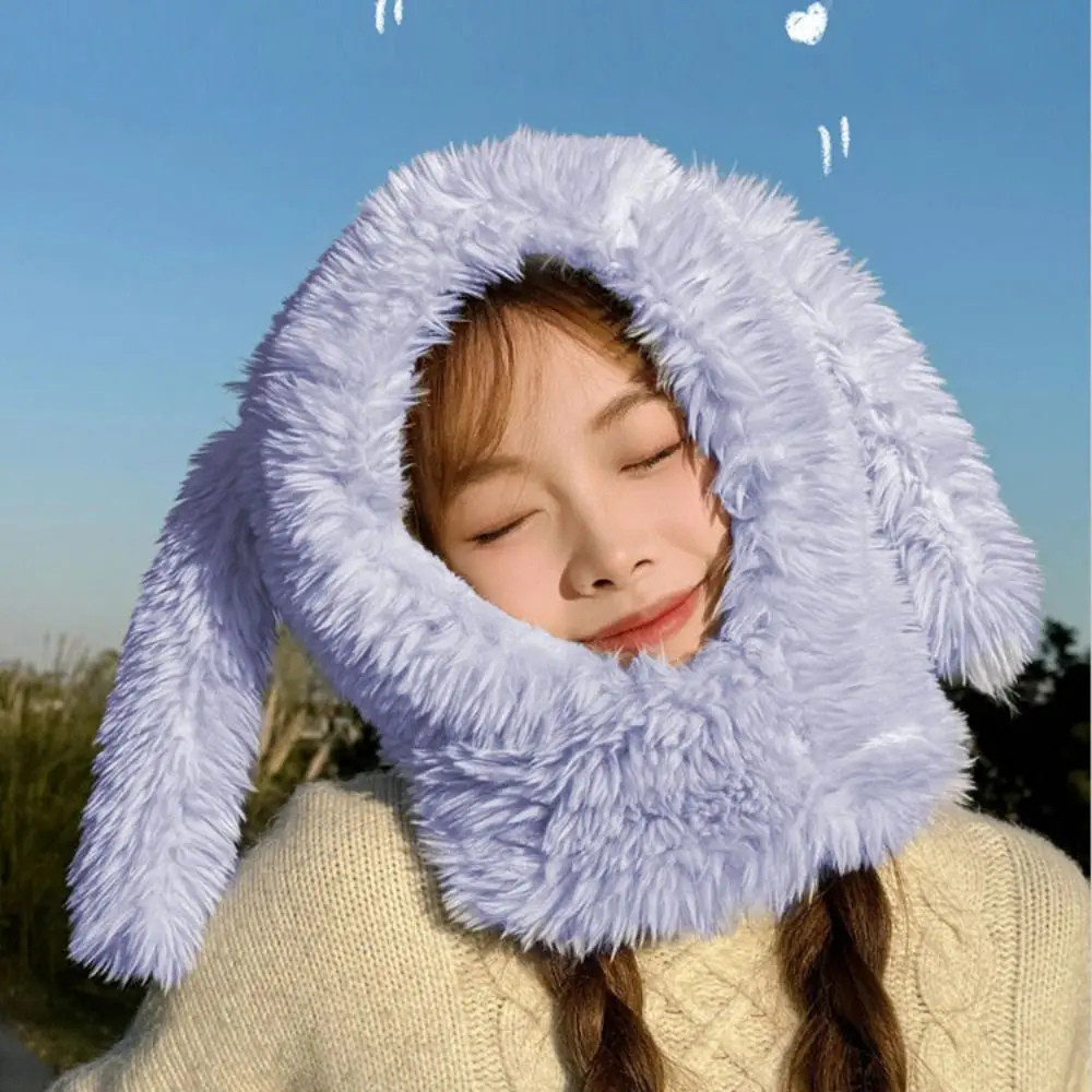 New Winter Rabbit Ears Plush Hat Warm Thickened Ear Protection Hat Cartoon Soft Bucket Hat Women