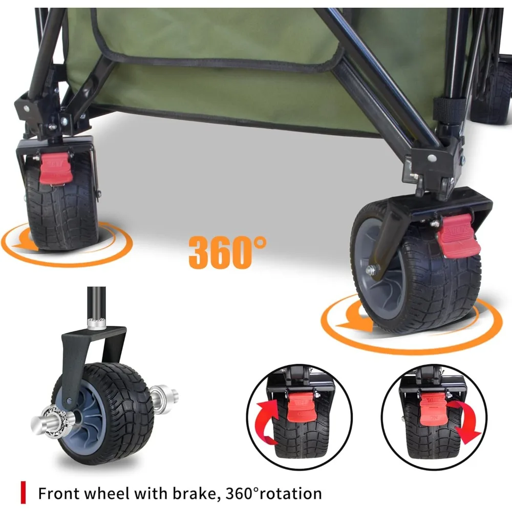Extra Large 445L Outdoor Utility Cart with Heavy Duty Foldable Design, All-Terrain Big Wheels, Canopy, and Additional Features
