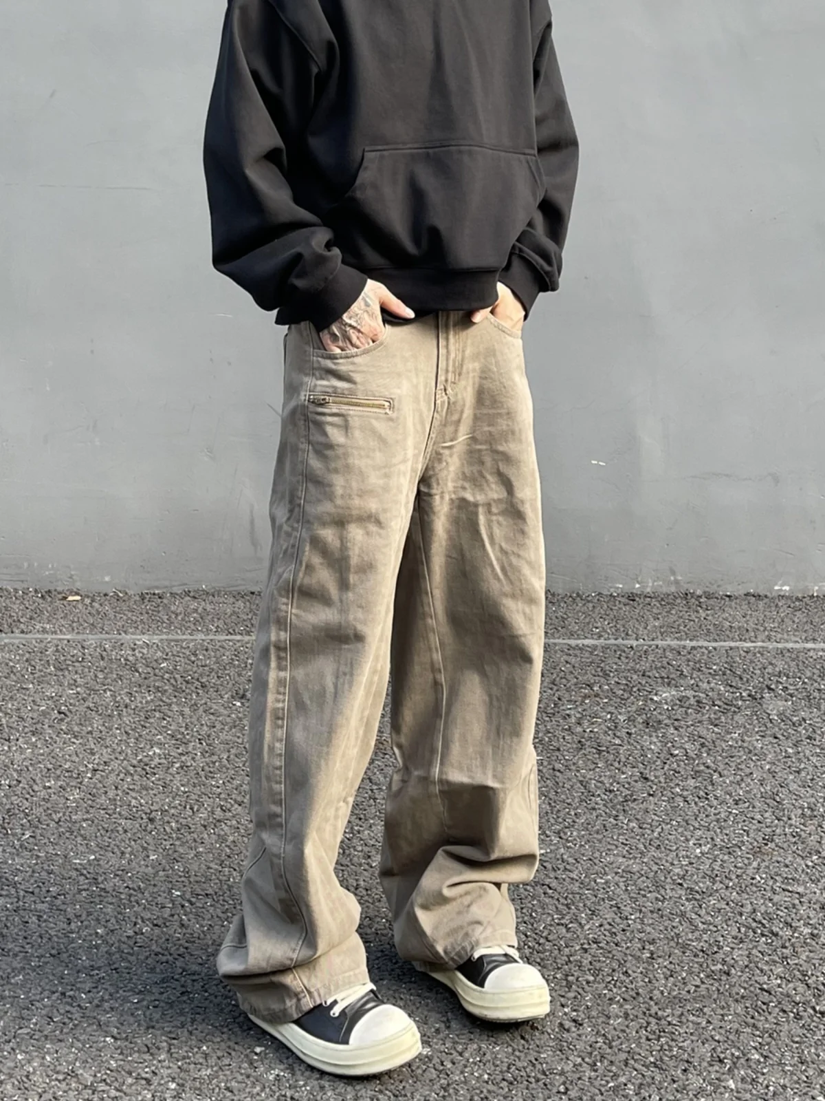 

American Retro Waed Loose Straight Leg Work Pants Men's Casual Trousers Spring Autumn Haome Drapey Versatile Wide Leg Lo...