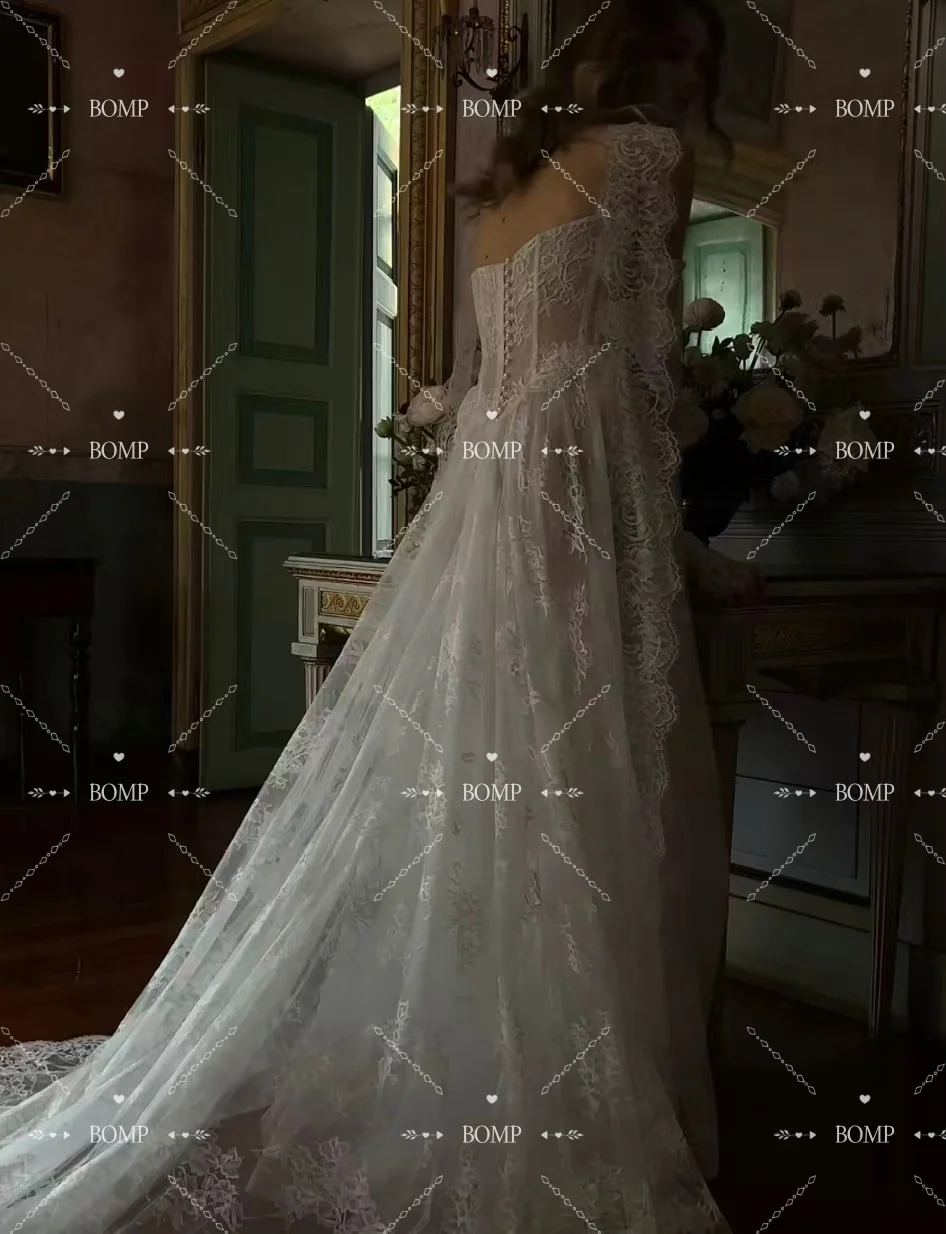 BOMP الأميرة الدانتيل فستان الزفاف الحبيب ثنيات سويب تراين مع وشاح الحجاب امرأة فستان زفاف مخصص Vestido de novia #4