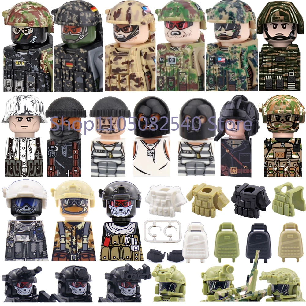 

Military MOC Special Forces Figure Building Blocks Weapons SWAT Ghost Commando Police Bandits Snowsoldier Army Gun Toy Gift Z012