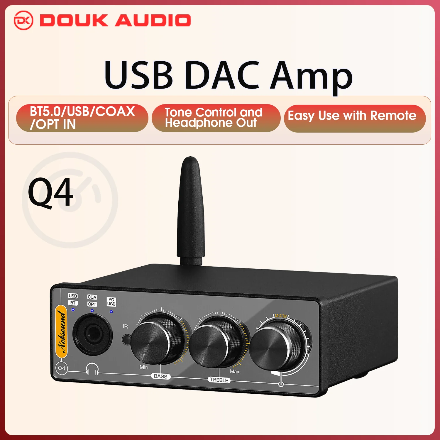 Douk áudio q4 mini bluetooth receptor usb gaming dac digital para analógico usb/coaxial/optar por rca áudio conerter fone de ouvido amp