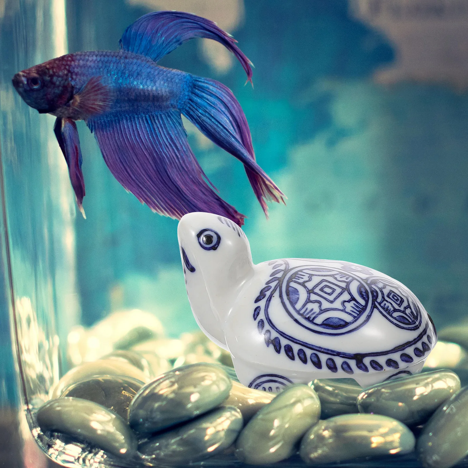 

2 Pcs Bathtub Floating Fish Ornaments Animal Statue Aquarium Decoration Garden Turtle Layout Prop Figurines Decorative