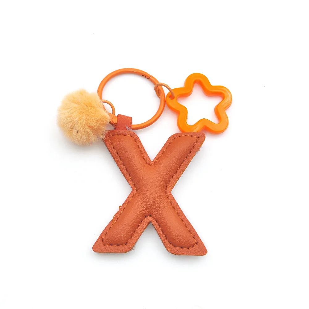 Initialen-Schlüsselanhänger mit Pompon-Sternrahmen aus Leder, A-Z Alphabet-Taschenanhänger, Rucksack- und Handtaschenanhänger für Damen, Personalisierter Schlüsselring – Detail 11