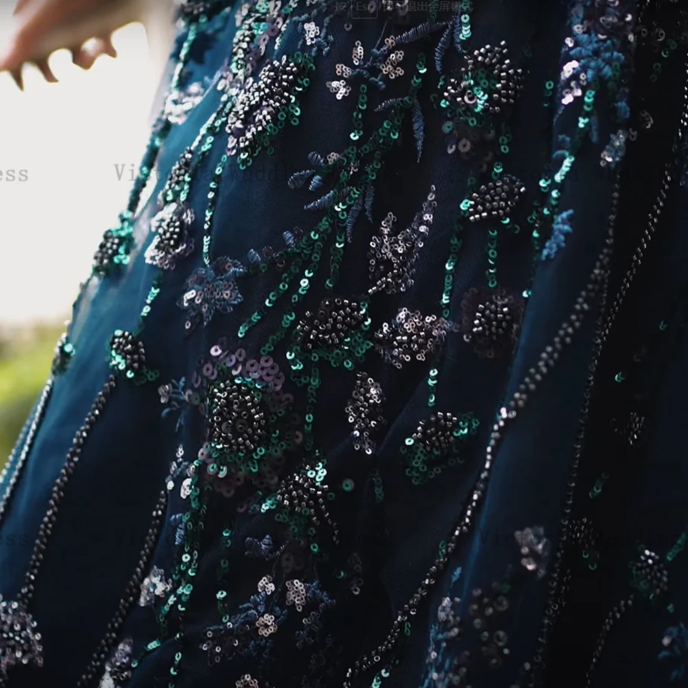 Exquisitos Vestidos azul marino para madre de la novia, vestidos de fiesta de boda de línea a con cuello redondo, cuentas de flores, lazo hasta el tobillo