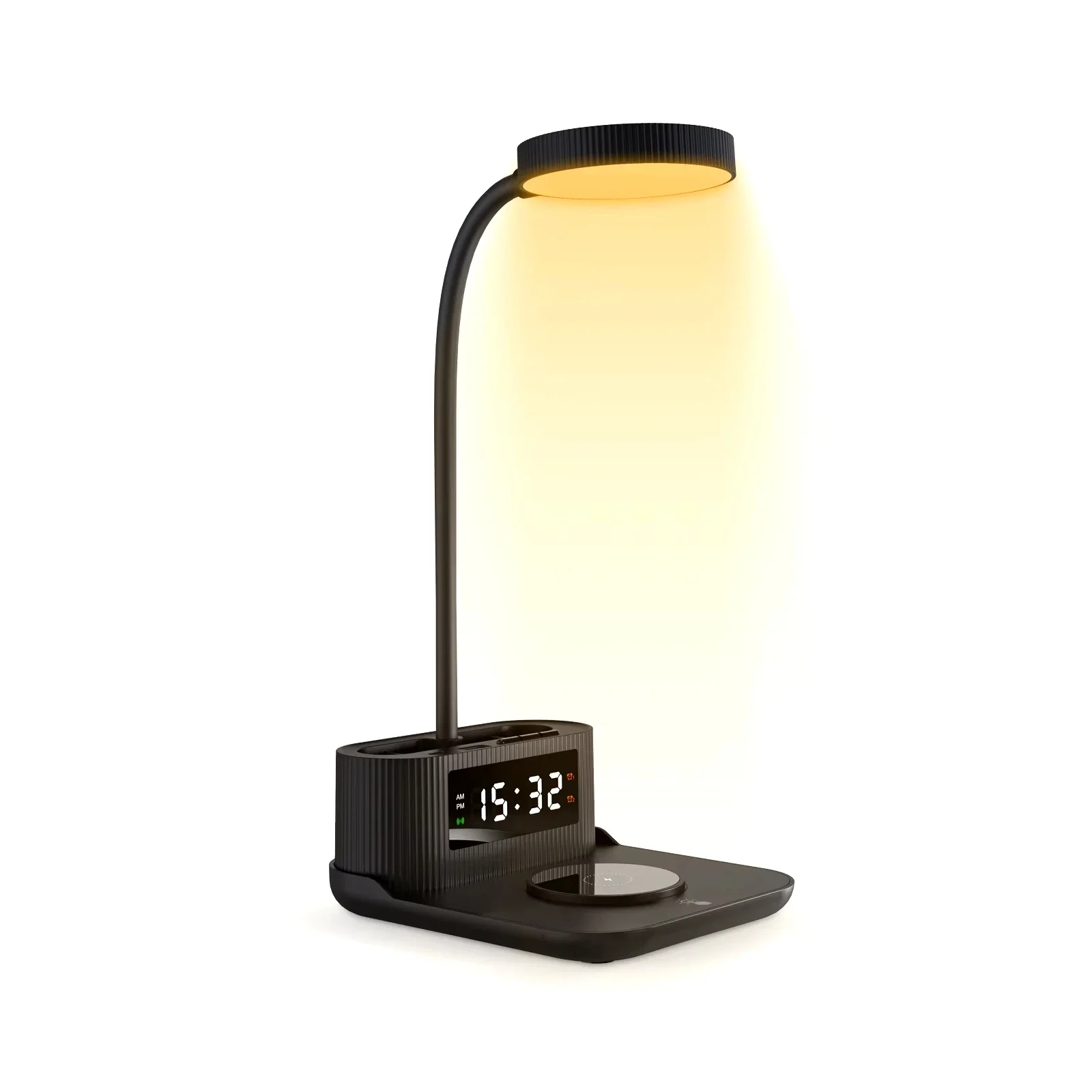 Multi-Function Wireless Charger with Clock Bedside Lamp Wireless Charging Pad with Alarm Clock & Pen Holder Desk Lamp