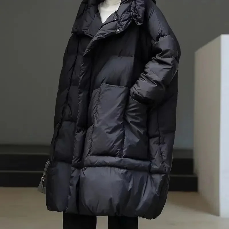 Chaqueta de plumón europea de invierno para mujer, sudadera con capucha para ir al trabajo, chaqueta de plumón cálida de gran tamaño