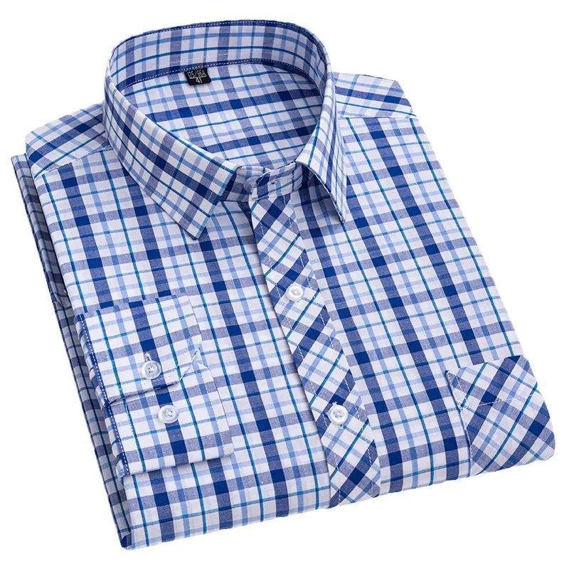 Camicia a quadri in cotone 100% camicie a maniche lunghe Slim Fit senza cuciture camicie Casual da lavoro di moda camicie uniforme da lavoro sociale 2024