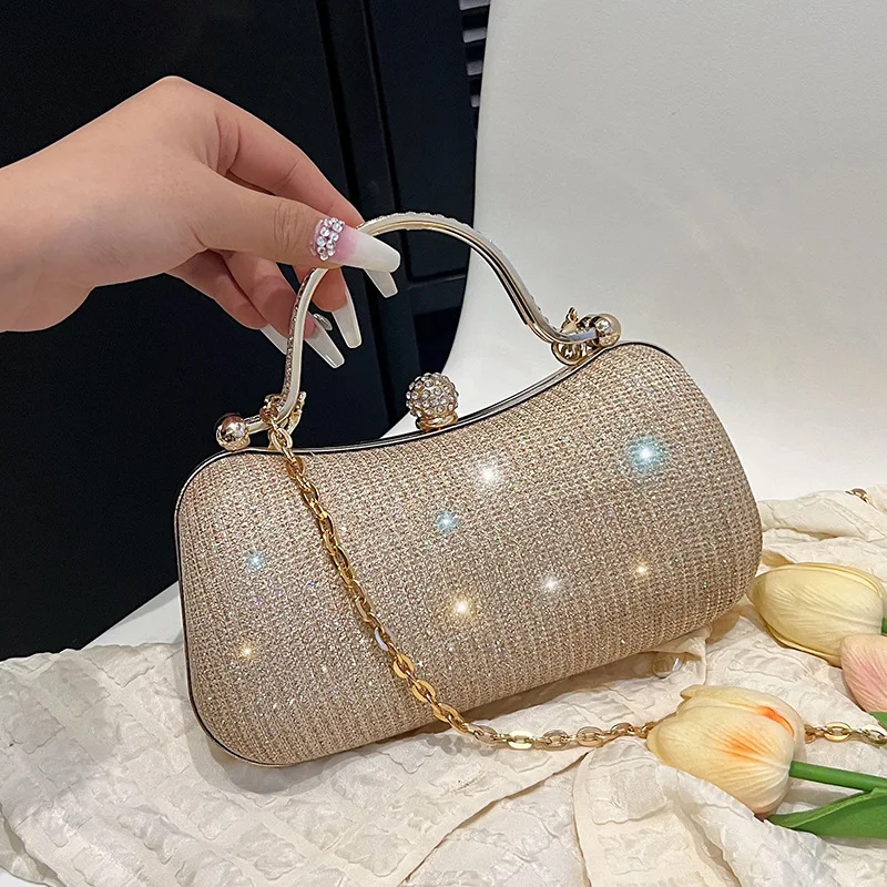 

New Trend Ladies' Textured Evening Bag, Exquisite Lock Clasp Women's Bag, Single - shoulder Small Bag, Cross - body Chain Bag
