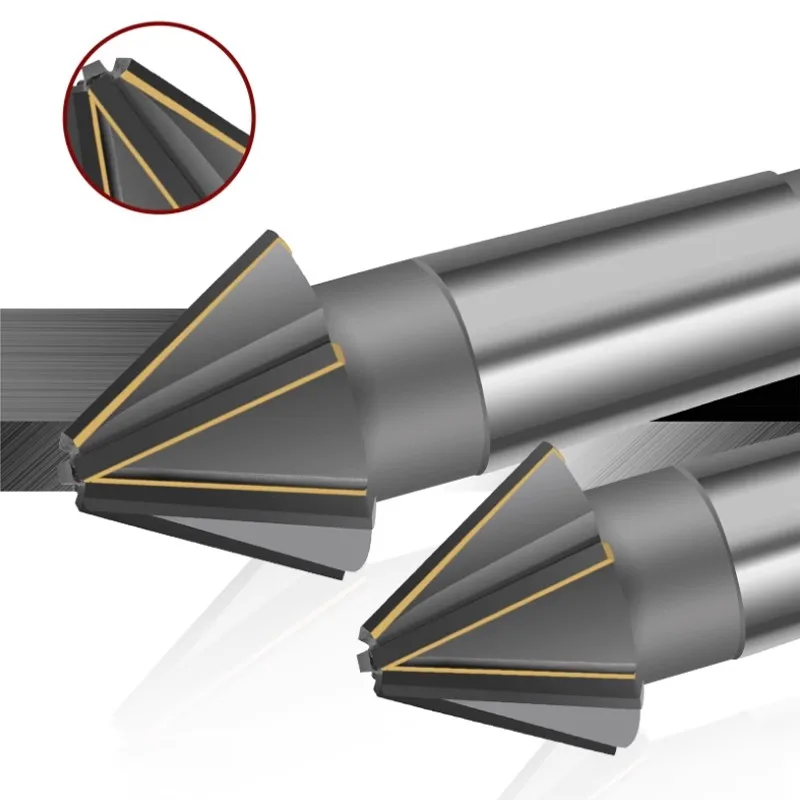 ROMTIC YG8 Inlaid Alloy Chamfer Cutter 90/60 Degree Welding Edge Spot Facer Taper Shank Tungsten Steel Chamfering End Mill Tools