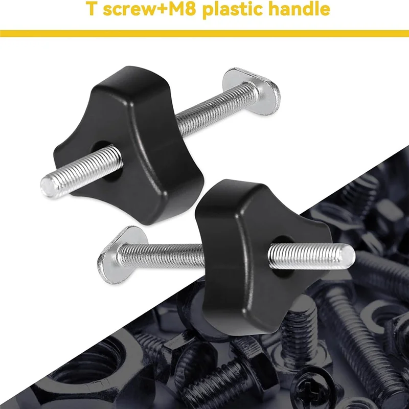 A26I-T Bolt Knob Kit, T Screw And Plastic Knob Nut - Woodworking Tool Jigs Screw Fixture, Use With 1/4In And T-Track