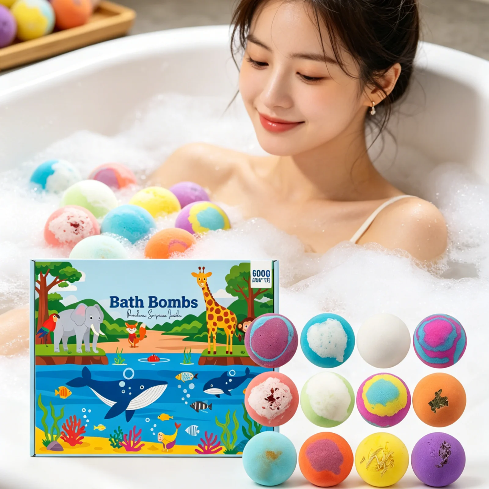 Bath Fizzers with Toys Gentle Exfoliating Deep Cleaning Long Lasting Moisturizing Nourishing Skin Care Bath Treats Gift Set 12PC