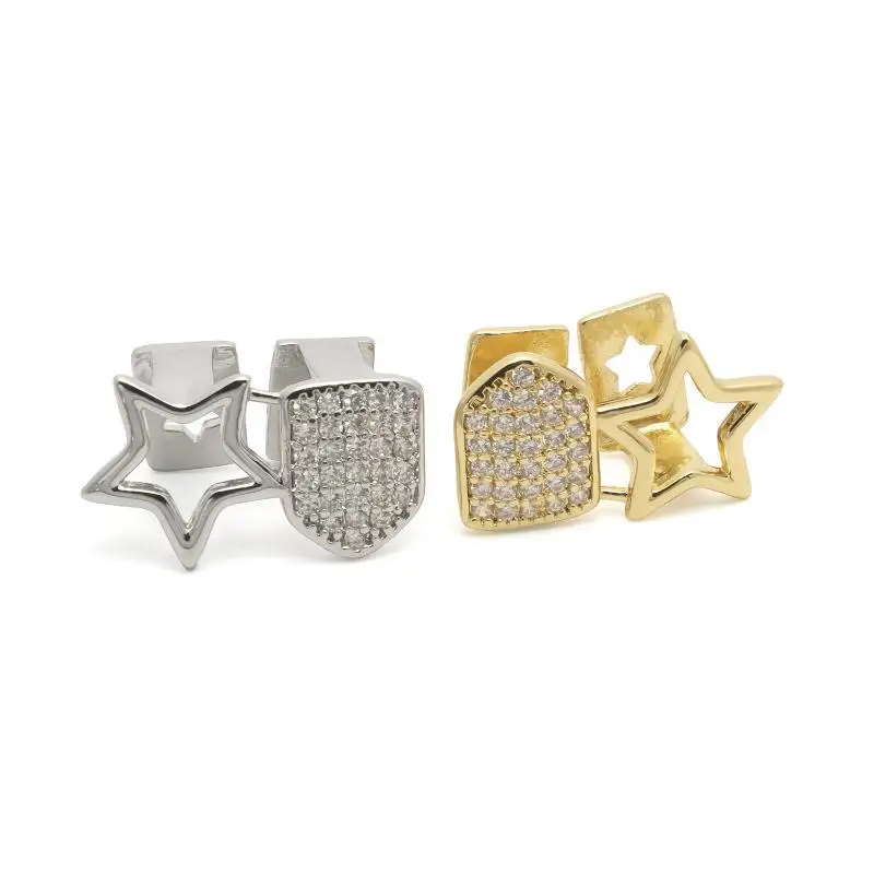 1/2 Stück Geometrischer Zahn-Grillz-Schmuck, unregelmäßige Form, Zirkonia, doppelt ausgehöhlter Stern, Zahn-Accessoire – Detail 2