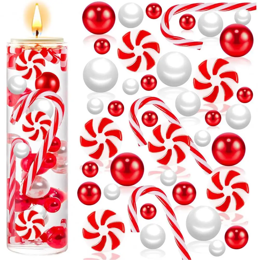 Christmas Candle Cup Decorations Festive Christmas Vase Filler Set with Candy Cane Beads Faux Pearls for Home Table for Vase