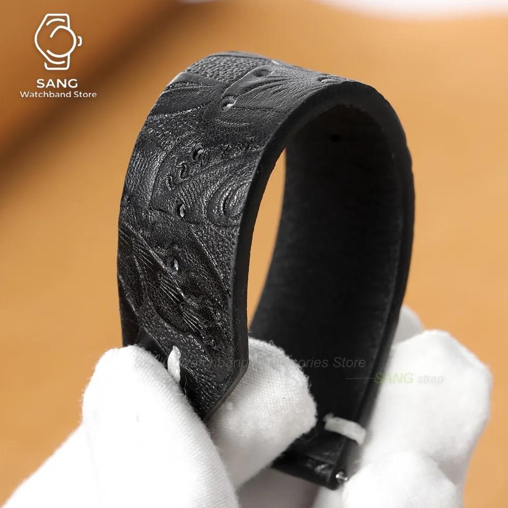22/20mm for Samsung Galaxy Watch4/5/6/7 40/44mm Vintage Printed Pattern Leather Strap for Omege Calfskin Quick Release Watchband