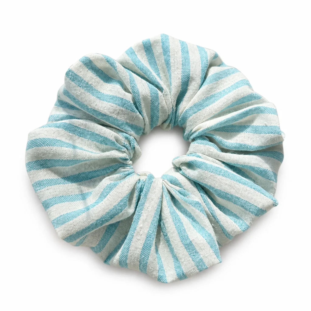 aqua-cream-stripe-single-layer-scrunchie-handmade-woven-look-hair-tie-for-women