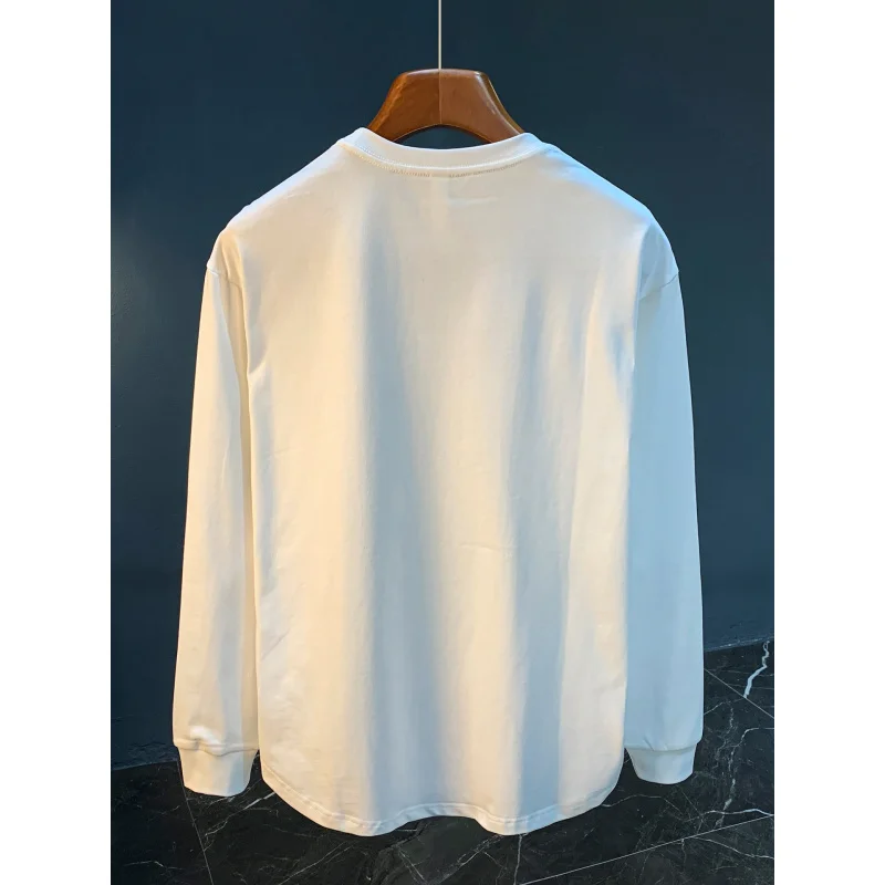 

Белая мужская рубашка с длинными рукавами, осенняя новинка, однотонная универсальная повседневная мужская толстовка с круглым вырезом высокого класса