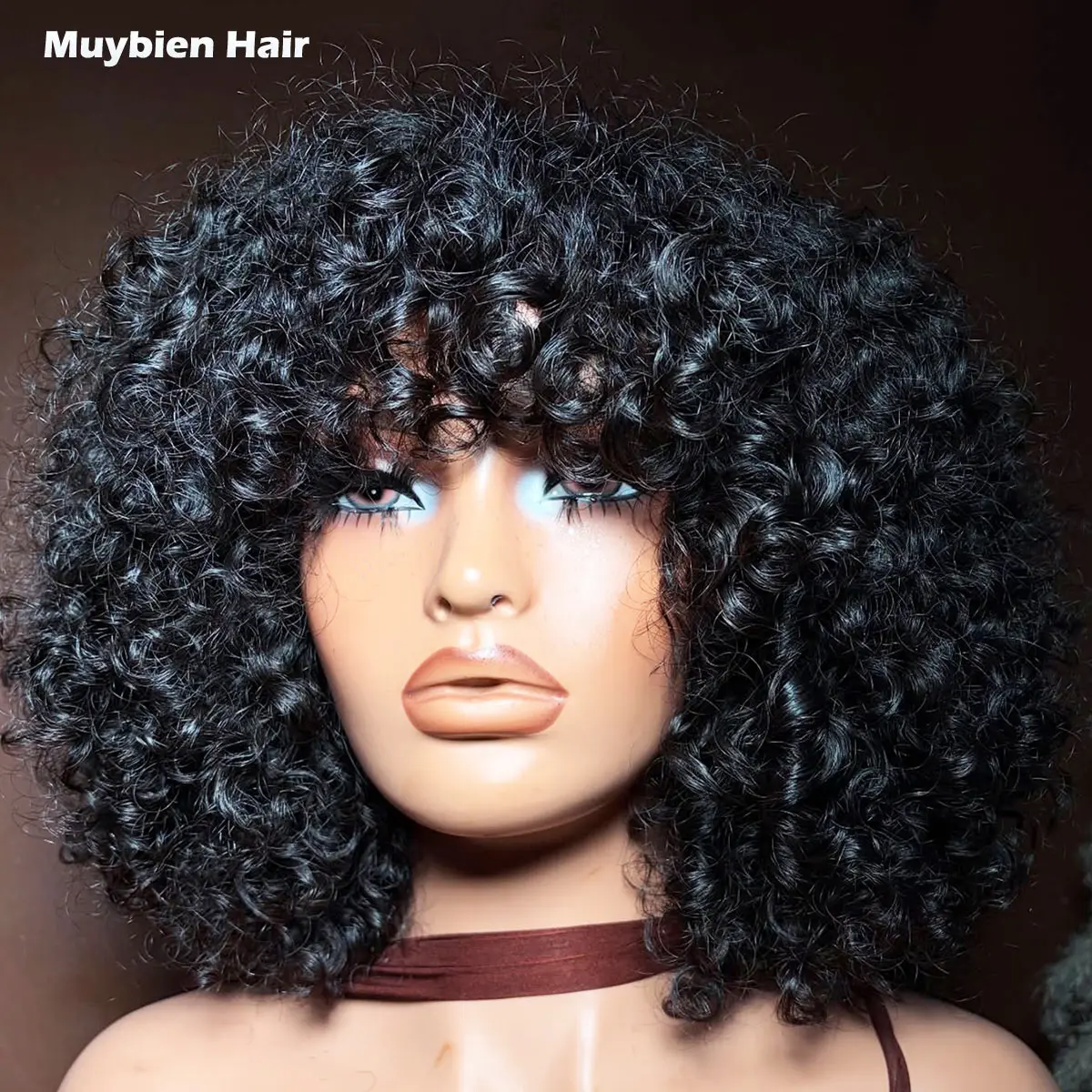 Wear and Go Glue-Less French Curly Bongs Wig 100% Human Hair 13x6/13x4 HD Lace Frontal Bouncy Curly Fringe Wigs for Woman