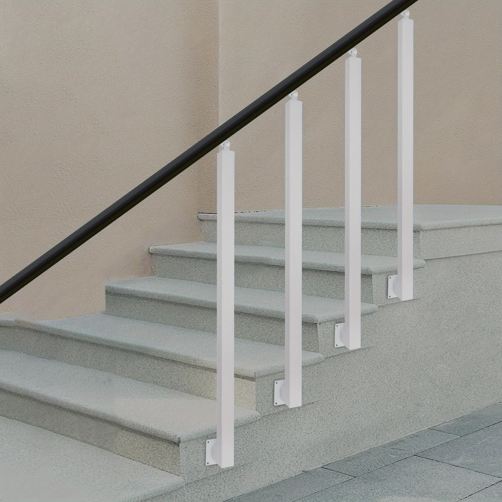 4 Pieces of 100cm Stair Railing Side Installation - White, , , Suitable for Staircases, Villas, Entrances, Corridors